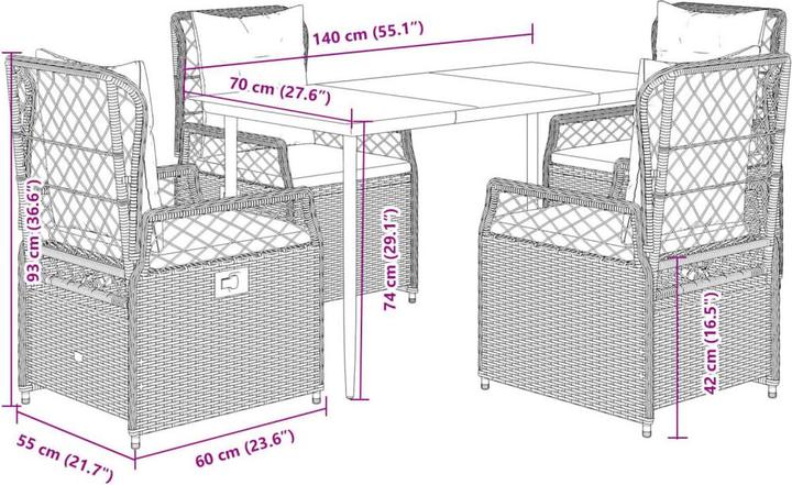 Produktbild vidaXL Garten Essgruppe (140 x 70 x 74 cm)