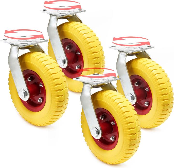 Wiltec Kit 4x Roulettes de transport fixes 220 x 58 mm Support oscillant Pneu increvable 100kg/roue Transpo