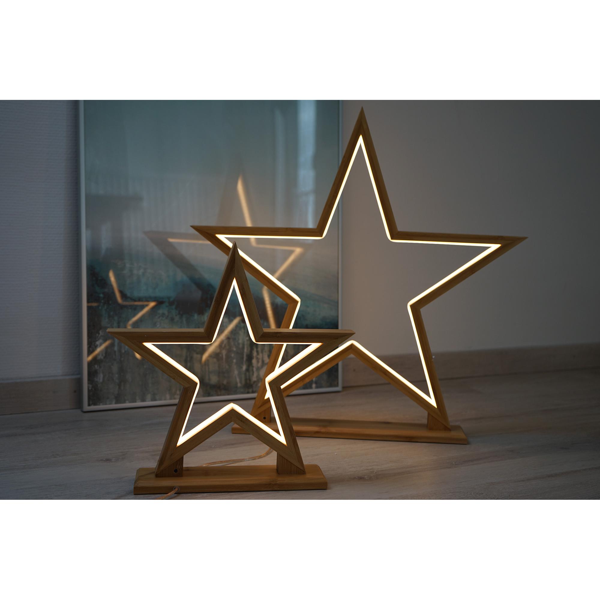 Novaliv, Weihnachtsbeleuchtung, LED Stern Lampen 2 Stück 35cm Naturholz Tischleuchte LED mit Stromkabel SMD LED Warmweis...