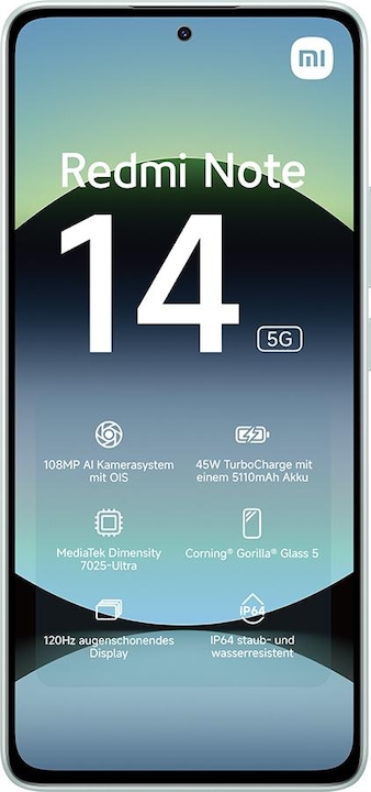Image du produit Xiaomi Redmi Note 14 5G 6+128GB Vert corail, LDU (128 Go, Coral Green, 6.67", Double SIM, 108 Mpx, 5G)