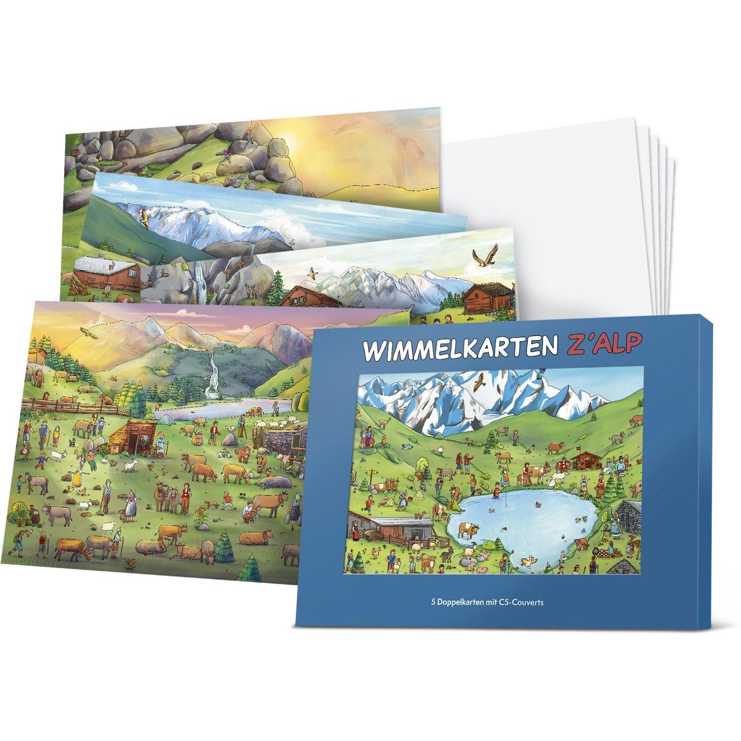 Thumbnail - Weber Verlag, Grusskarte + Briefpapier, Wimmelkarten z'Alp (5 Stk.)
