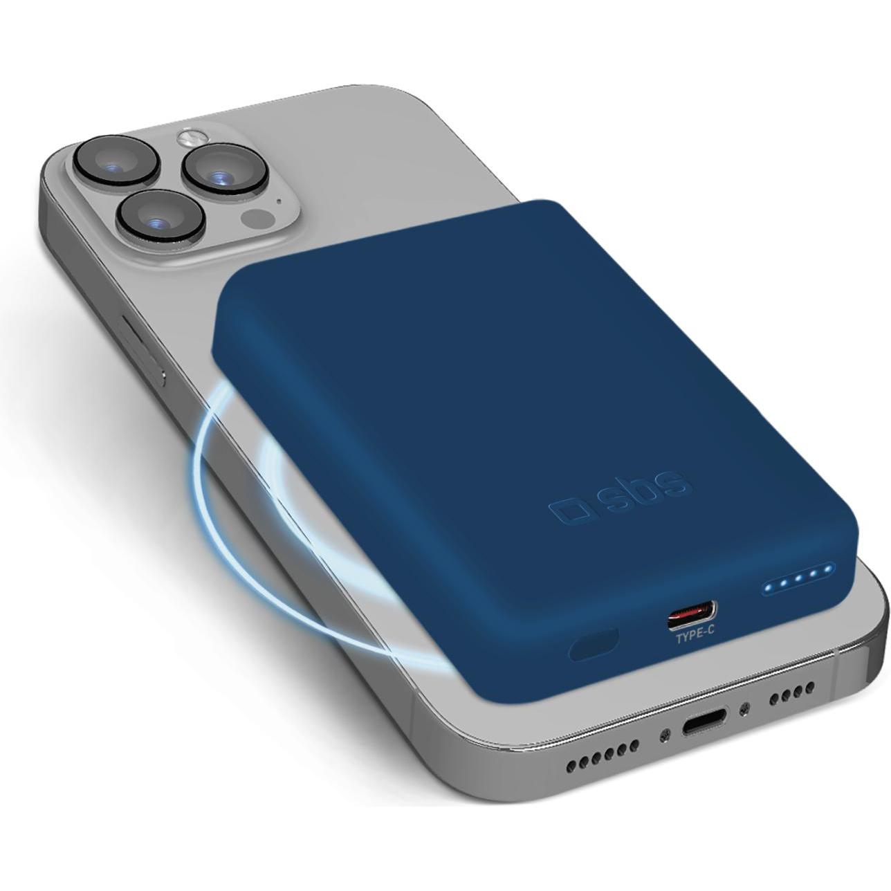 SBS 5000 mAh kabellose magnetische Powerbank (5000 mAh), Powerbank, Blau