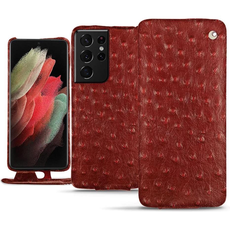 Noreve Lederschutzhülle vertikal (Samsung Galaxy S21 Ultra), Smartphone Hülle, Rot