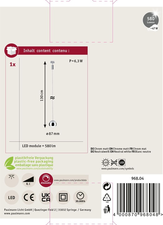 Produktbild Paulmann URail Pendel Capsule II (400 lm)