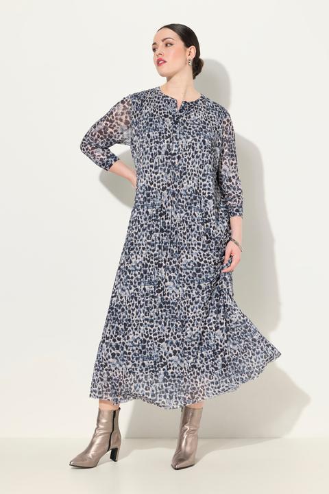 Produktbild Ulla Popken Mesh-Maxikleid, Leomuster, doppellagig, Rundhals, 3/4-Arm (54)