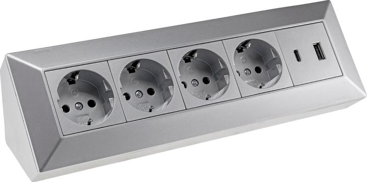 Produktbild Chilitec Steckdosenblock 23789, 4-fach, USB-A+C, 250V/16A, silber (4x, USB-A)