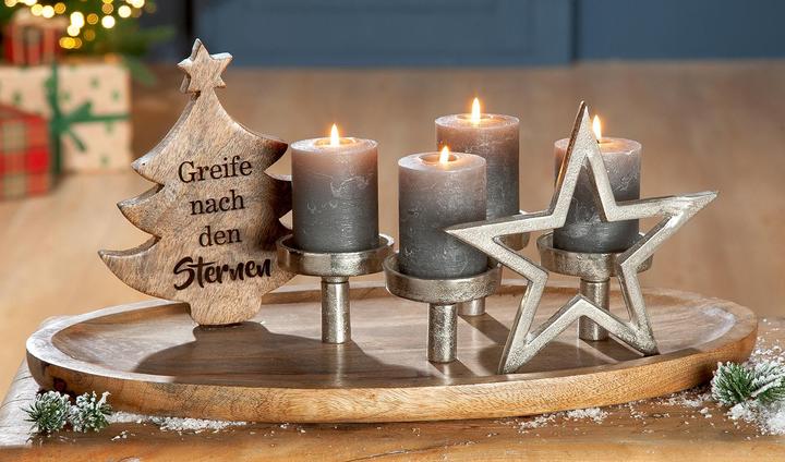 Actual product image Gilde Wooden tray candle h. Christmas tree 21357