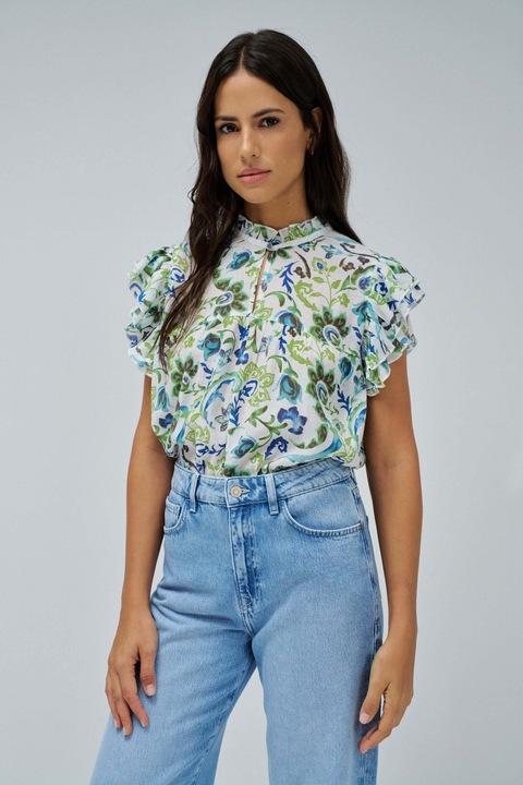 Salsa Jeans Kurzarmbluse Ruffled Detail Print Blouse