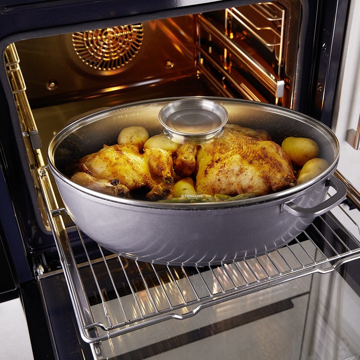 Produktbild Stoneline Gourmet Bräter 39 x 26 cm, mit Aroma-Glasdeckel (39 cm, Bräter + Schmortopf, Aluminiumguss)