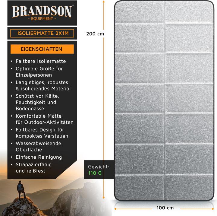 Produktbild Brandson Isomatte faltbar, Campingmatte, outdoor, ultraleicht, Aluminium, EPE-Schaum, 2x1x0,02 m, 200x100 cm