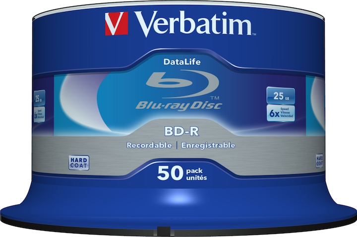 Image du produit Verbatim 1x50 BD-R Blu-Ray 25Go Blu-Ray 6x Speed Datalife No-ID Cakebox (50 x)