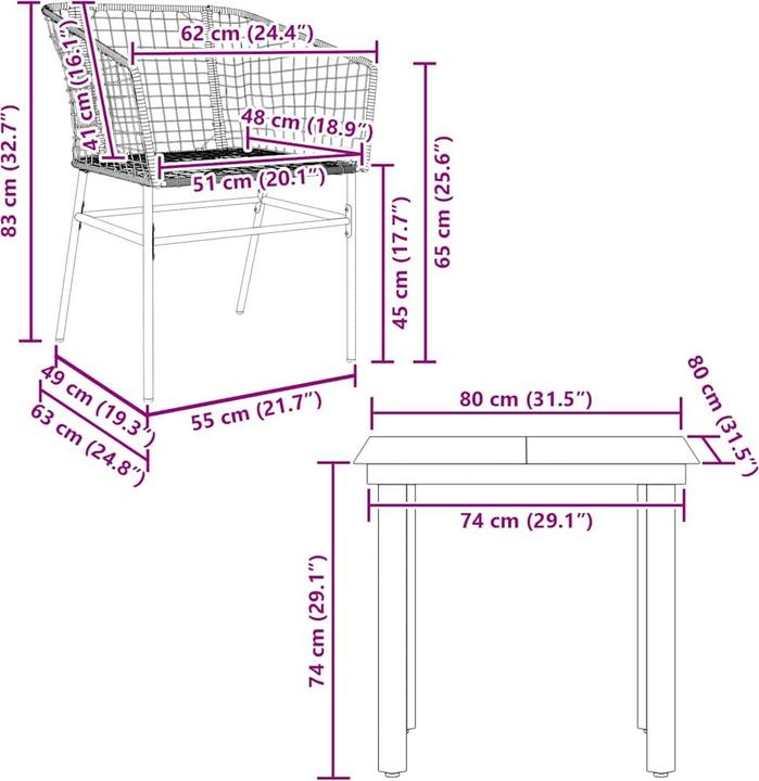 Actual product image vidaXL Garden dining set (80 cm)