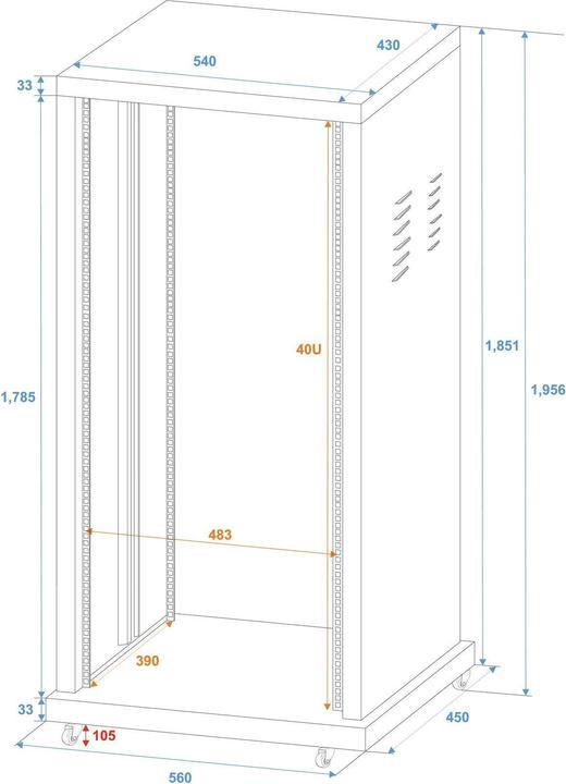 Image du produit Omnitronic SR-19 Rack 19 pouces 40 UH acier, roulettes incluses (Rack 19)