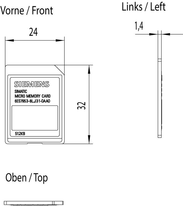 Actual product image Siemens SIMATIC S7 Micro Memory Card forS7-300/C7/ET 200 3 3V Nflash 512 KByt (MMC)