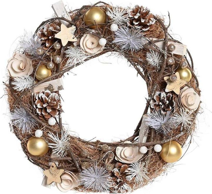 Produktbild DKD Home Decor Weihnachtskranz natürlich Gold Braun Ananas (34 x 34 x 8 cm)