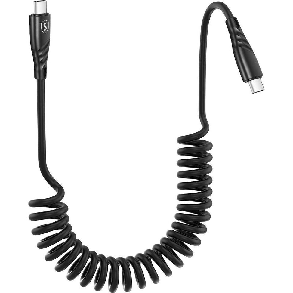 SIGN 60W Coiled USB-C to USB-C Fast Charging Car Cable – Black, Adattatore per auto, Nero