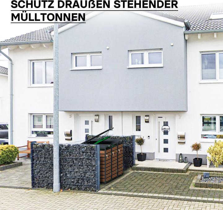 Actual product image Wiltec Waste bin box for one bin Wood-look hinged lid Waste bin cover