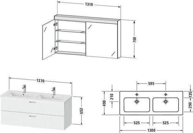 Actual product image Duravit Bathroom furniture set XBASE 130cm w. mirror cabinet BETTER graphite matt