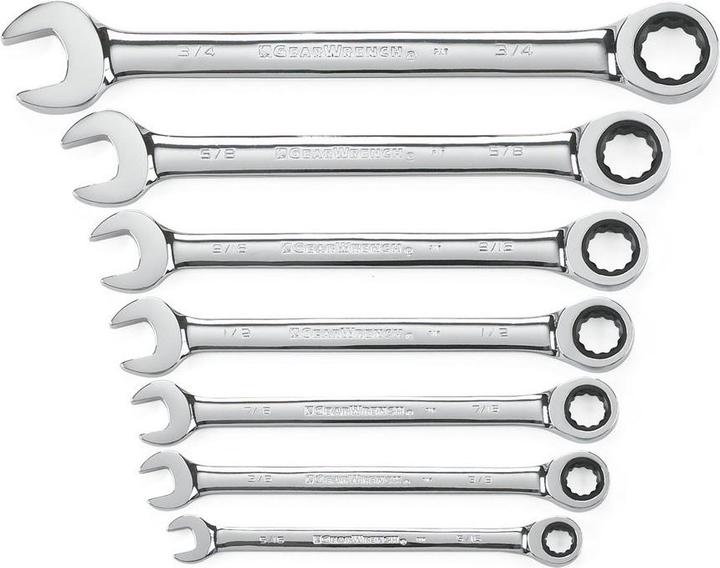 Actual product image Gear Wrench 12-kant Ratschen-Ringmaulschlüssel Satz, 72 Z, SAE, 7-tlg. (5/16", 9/16", 7/16")