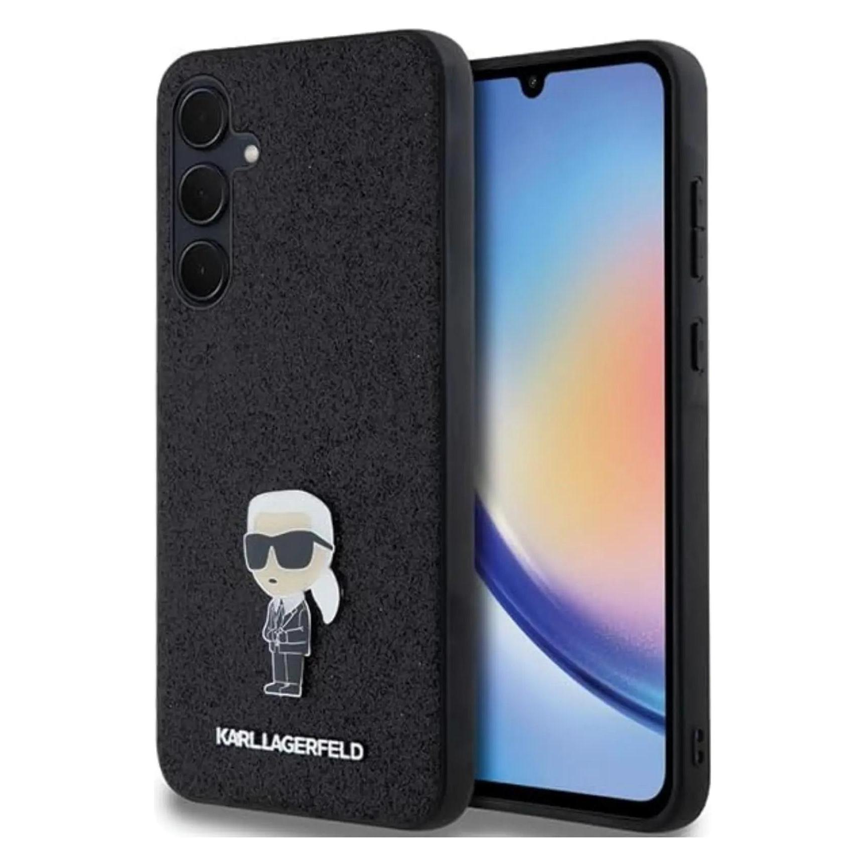Karl Lagerfeld KLHCSA35GKNPSK A35 A356 Czarny/black Hardcase Fixed Glitter Ikonik Logo Metal Pin (Samsung Galaxy A35), Smartphone Hülle, Schwarz