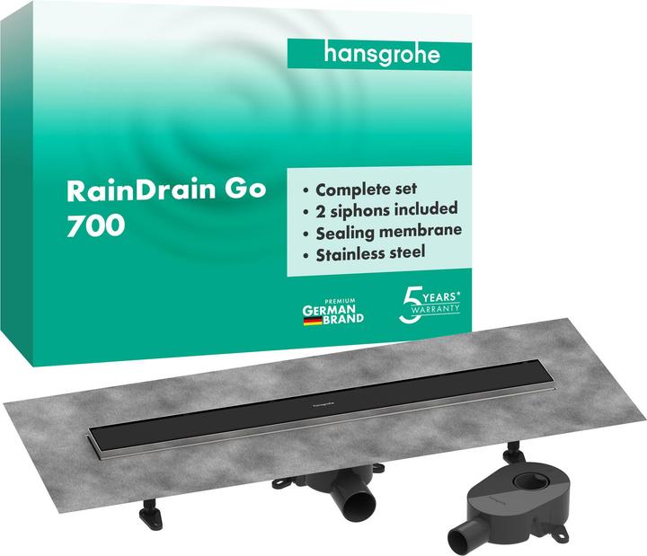 hansgrohe raindrain go - douchegoot 70 cm met dubbelzijdig rooster, voor tegelinzet, mat zwart
