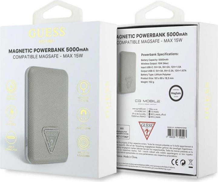 Actual product image Guess Other goods Grained Triangle Power Bank with MagSafe 5000mAh 15W USB-C - Beige (5000 mAh, 15 W)