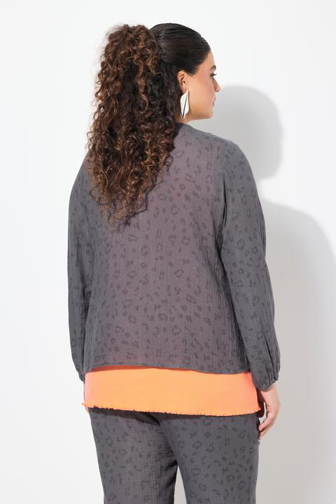 Immagine prodotto Ulla Popken Blusa in mussola con doppio laccetto, scollo a V e maniche lunghe (50, 52)