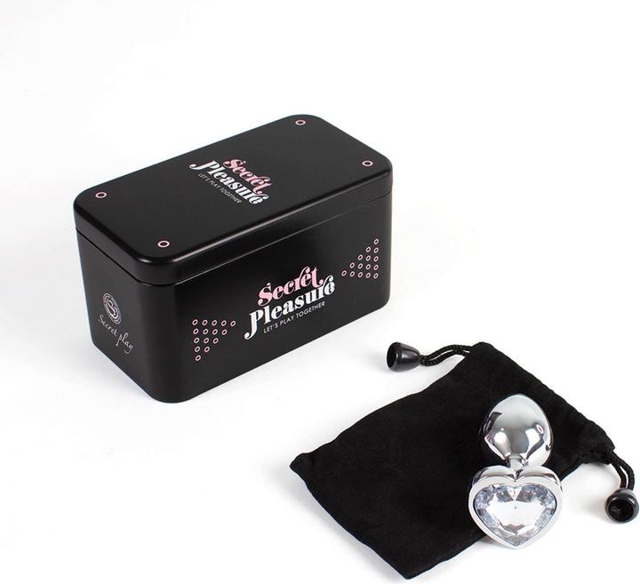 Actual product image Secret play Metal Butt Plug Clear Crystal Heart Small Size 7 cm