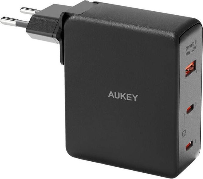 Produktbild Aukey Wall charger PA-B7O, 1xUSB-A, 2xUSB-C, 140W GaN (black) (140 W, 3 Ports)