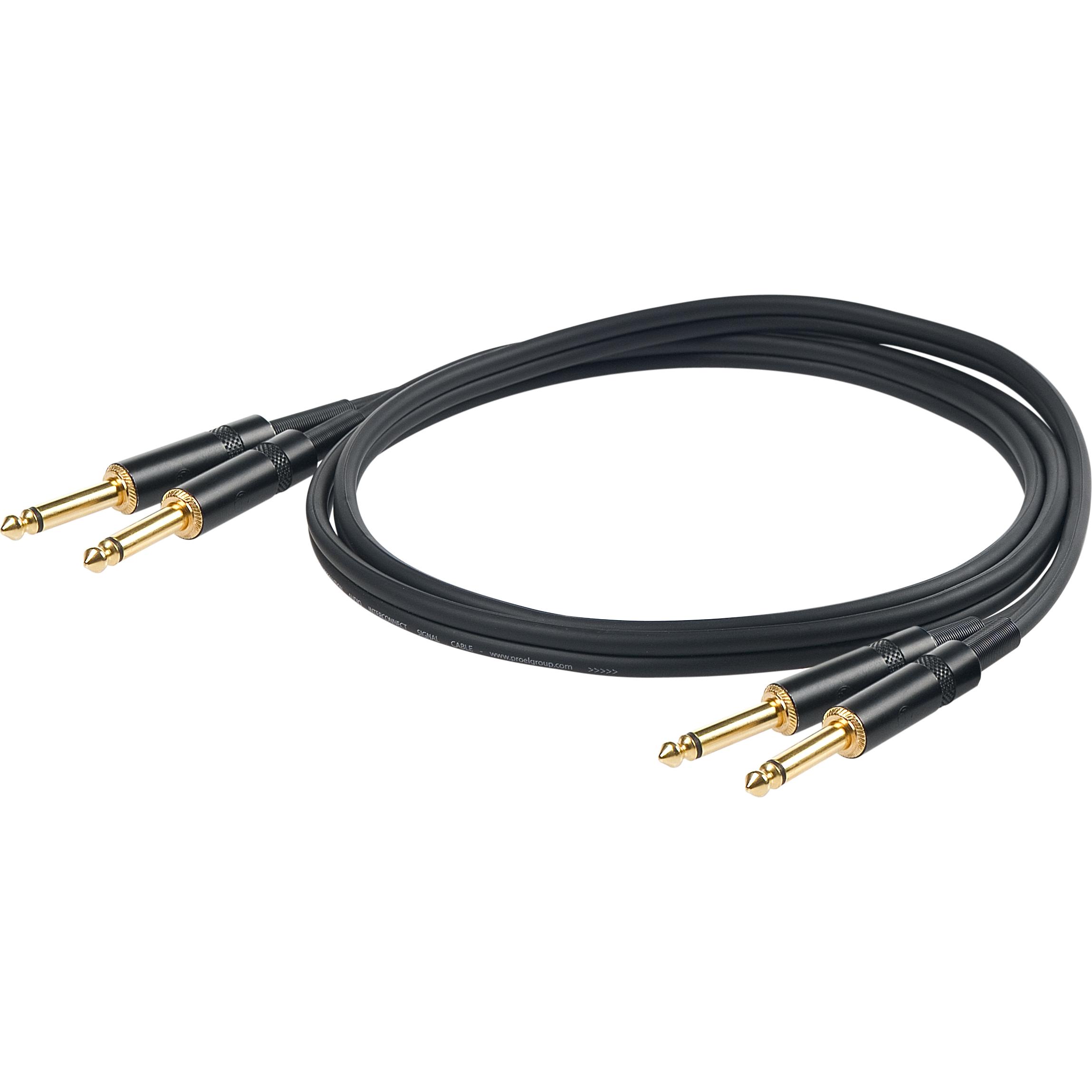 Proel 2 x 6.3mm male to 2 x 6.3mm male cable, 5m, black (5 m, 3.5mm Klinke (AUX)), Audio Kabel