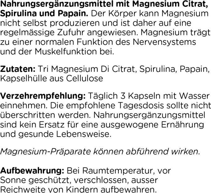 Nutritional values and ingredients Kanela Magnesiumvital Capsules (75 Capsules) (75 Piece, Capsules)