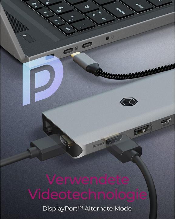 Actual product image Icy Box DockingStation with 8K, Gigabit LAN & 100W PD IB-DK4061-CPD (USB-C, 5 ports)