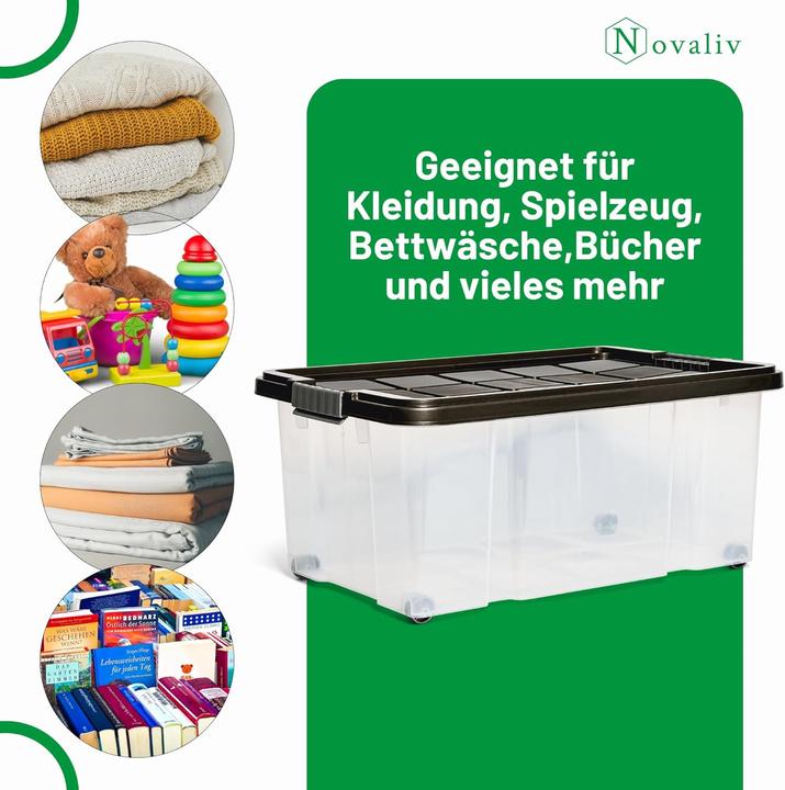 Produktbild Novaliv Aufbewahrungsbox mit Deckel Gross 45L Anthrazit Nestbar stapelbare Plastikbox mit Clipverschl (40 cm, 45 l, 1x)