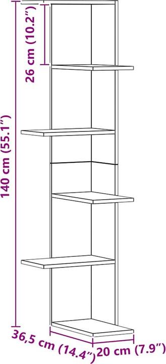 Immagine prodotto vidaXL Scaffale a muro ad angolo (36,5 x 36,5 x 140 cm)