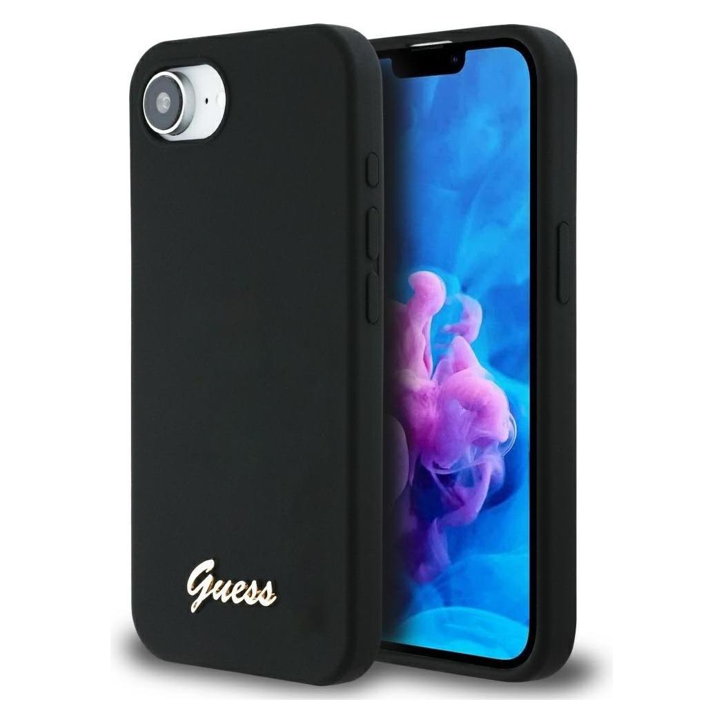 Guess - Silicone Script Metal Logo (GUHMPSE4SMBSLK) - IPhone 16e - Black (Apple IPhone 16e), Smartphone Hülle, Schwarz