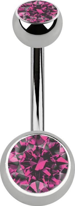 Produktbild Star Piercing Banane silber mit zwei Kugeln silber mit Kristall pink (Titan G23, ohne Messing)