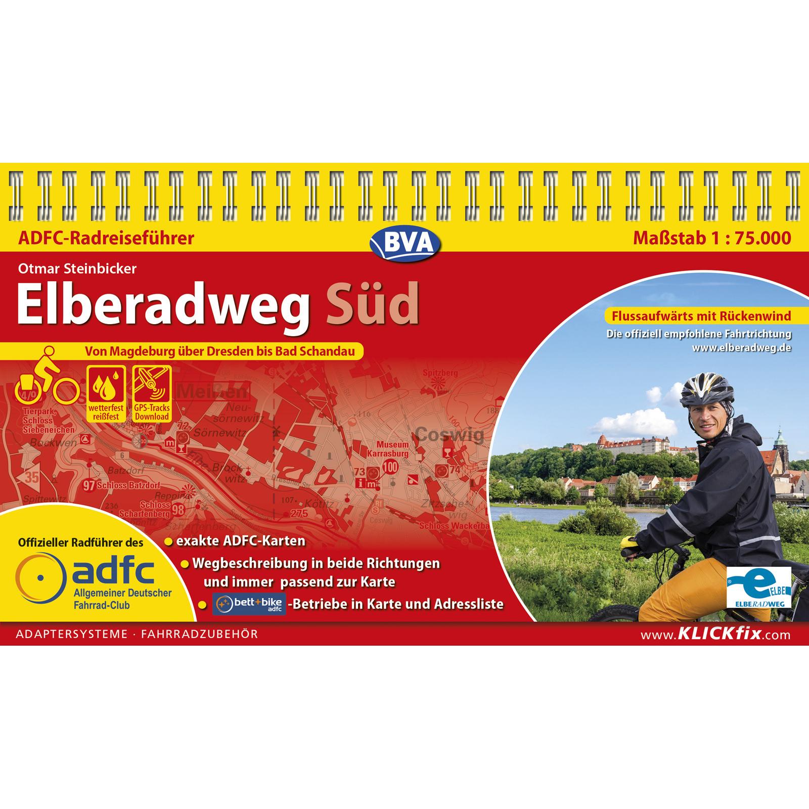 ADFC-Radreiseführer Elberadweg Süd 1:75.000 praktische Spiralbindung, reiss- und wetterfest, Landkarte