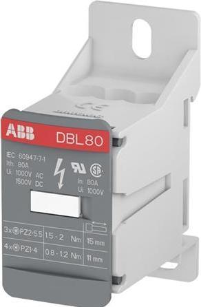 Actual product image ABB TE CONNECTIVITY distribution block 80A, 1000V AC / 1500V DC, 7 connections - 3x2.5...16 mm² and