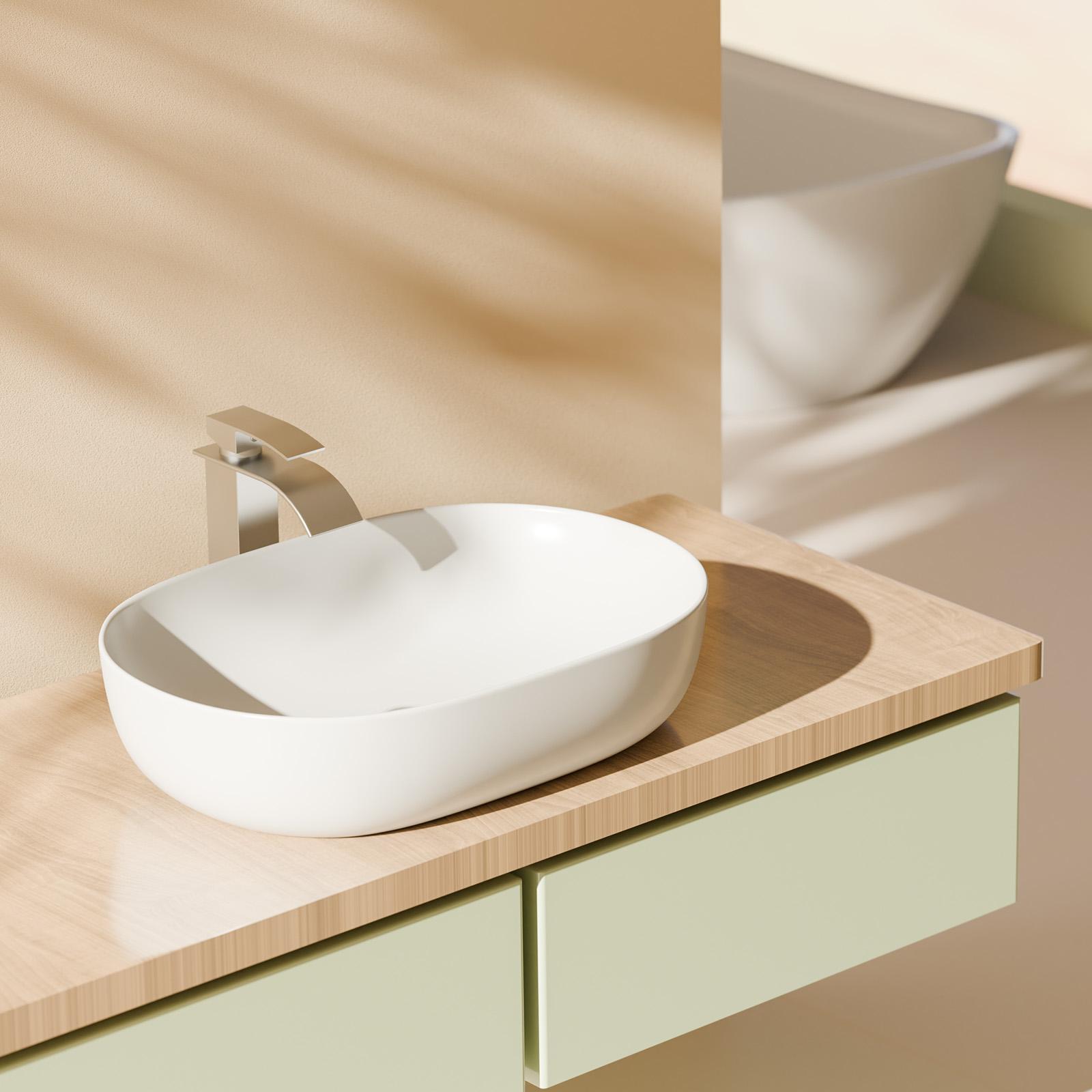 Thumbnail - Emke, Waschbecken, Aufsatzwaschbecken, 600 x 415 x 135 mm, Abgerundete Ecken, Mattweiss (415 mm, 600 mm)