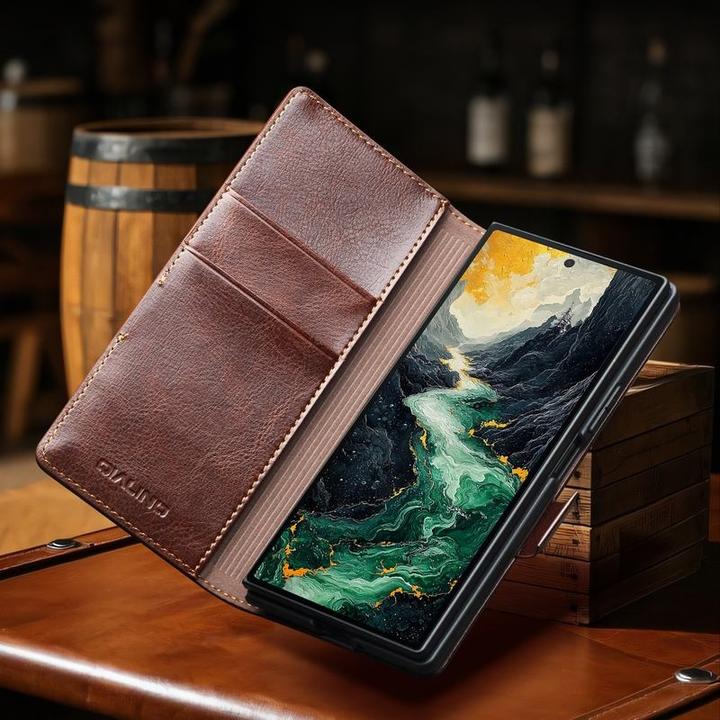 Image du produit QiAlino Fourre Flip cuir véritable avec fermeture magnétique foncé (Samsung Galaxy Z Fold7)