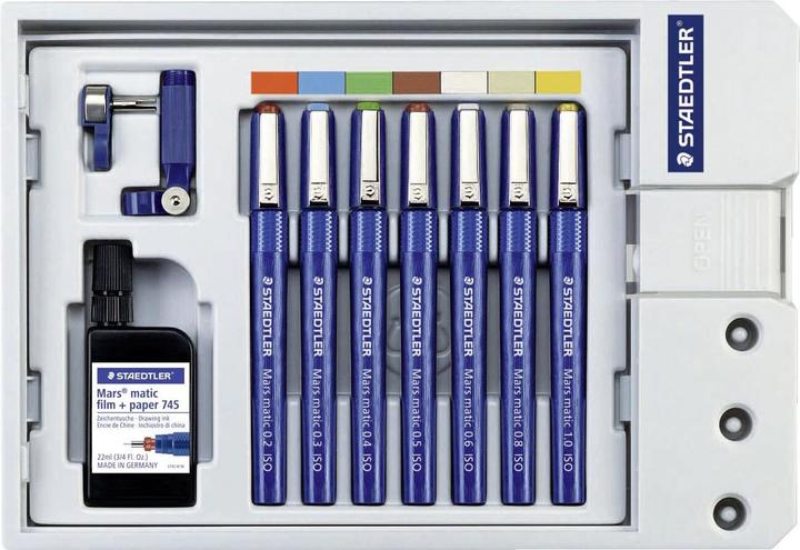 Actual product image Staedtler Mars matic 700 ink pen set with 7 pieces (0.2, 0.3, 0.4, 0.5, 0.6, 0.8, 1.0) (Blue, 7 x)