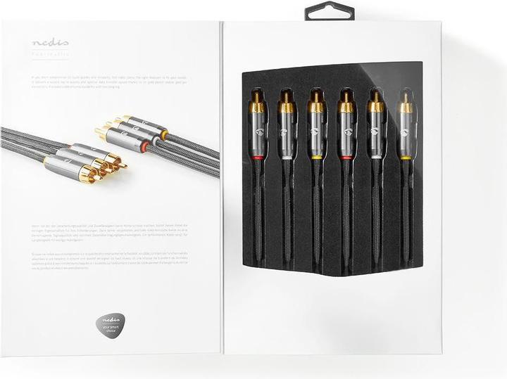 Produktbild Nedis Composite-Videokabel - 3X Cinch-Stecker - Vergoldet - 2 m - rund - Baumwollstoff - Anthrazit (2 m)
