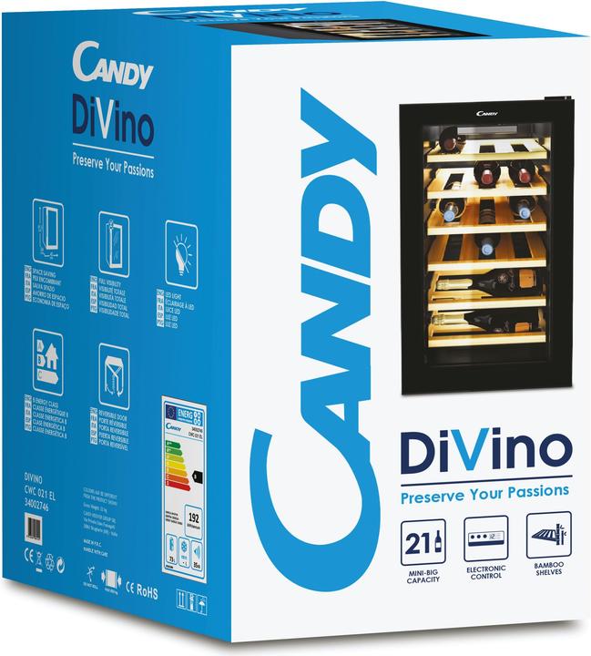 Actual product image Candy DiVino CWCEL 210 Compressor wine cooler Freestanding Black 21 bottle(s)