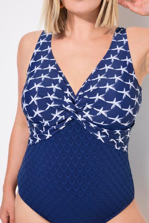 Image du produit Ulla Popken Maillot de bain avec bonnets souples, noeuds fantaisie et imprimé étoiles de mer, matière recyclée (44)