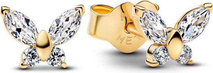 Golden butterfly earrings with white stone, Yes