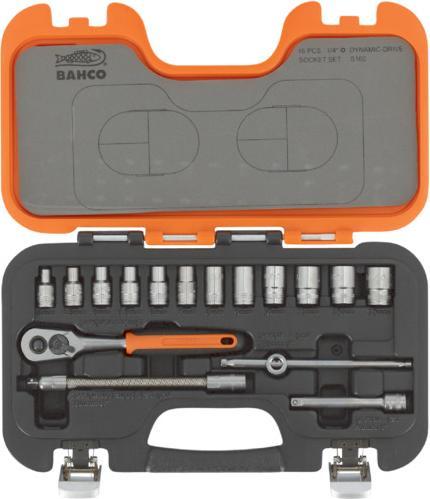 Produktbild Bahco 1/4"-Steckschlüssel-Satz, metrisch, Sechskant, inklusive Umschaltknarre - 16-teilig