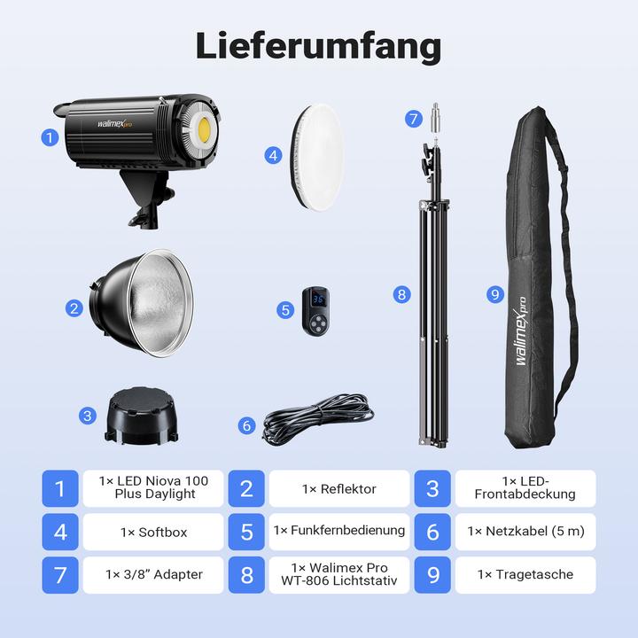 Produktbild Walimex pro LED Niova Plus DL 100 W + Stativ Set Lichtstativ Flächenleuchte (Flächenleuchte)