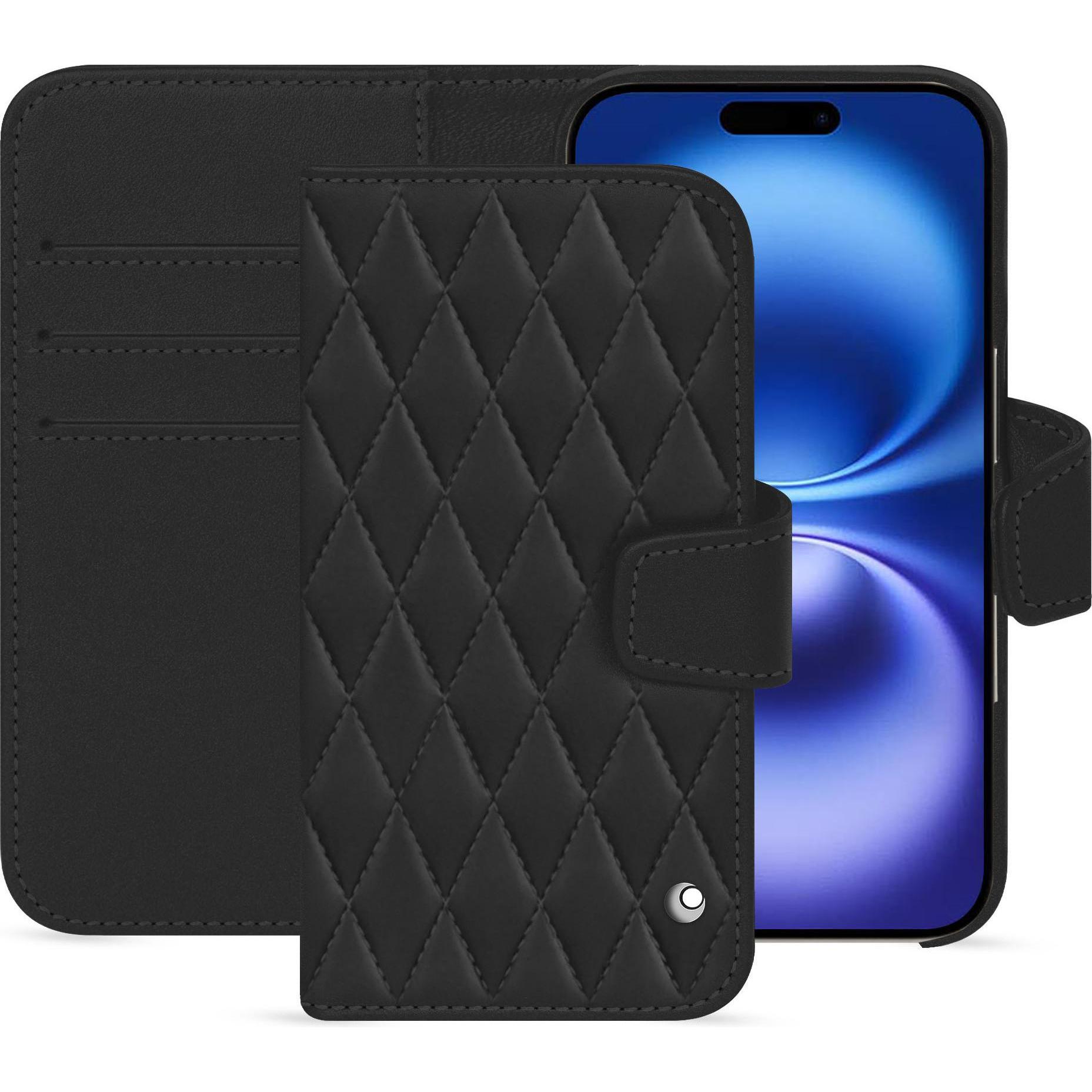 Noreve Lederschutzhülle Apple iPhone 16 (Apple iPhone 16), Smartphone Hülle, Schwarz