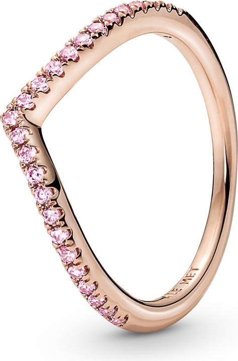 Pandora 14kt Rose Gold Sparkling Wishbone Pink Ring (44)