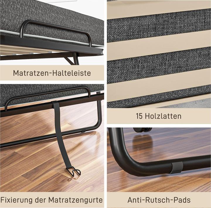 Actual product image Homcom Klappbett Polyester, Stahl Dunkelgrau (190 x 80 cm)